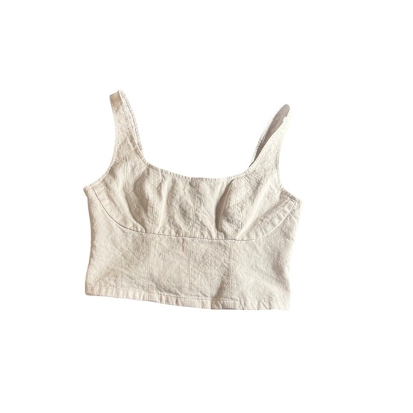 Banana Republic Tops - Banana Republic White Linen Blend Smocked Back Bustier Crop Top Size 0